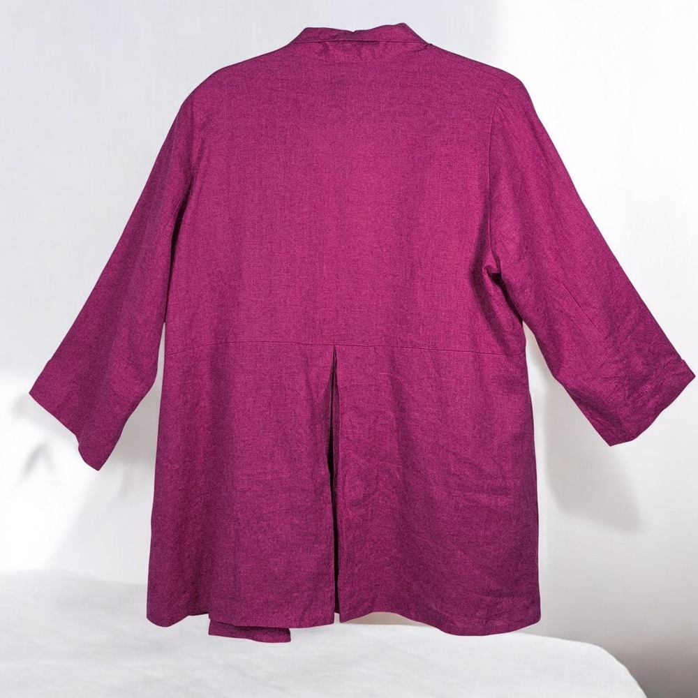 Comtesse Linen Open Front Kimono Jacket Size‎ 1 Magenta Pleated Made in Israel - Picture 2 of 10